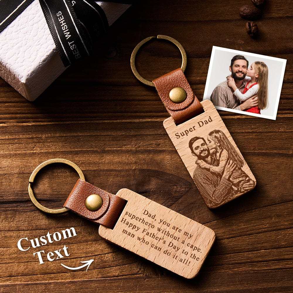 Personalized Wooden Keychain Custom Engraved Photo Keychain Anniversary Gifts for Lover - Giftlab