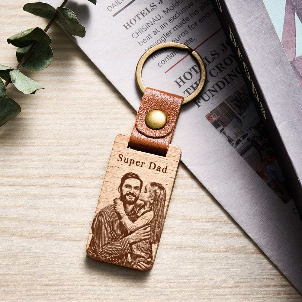 Personalized Wooden Keychain Custom Engraved Photo Keychain Anniversary Gifts for Lover - Giftlab