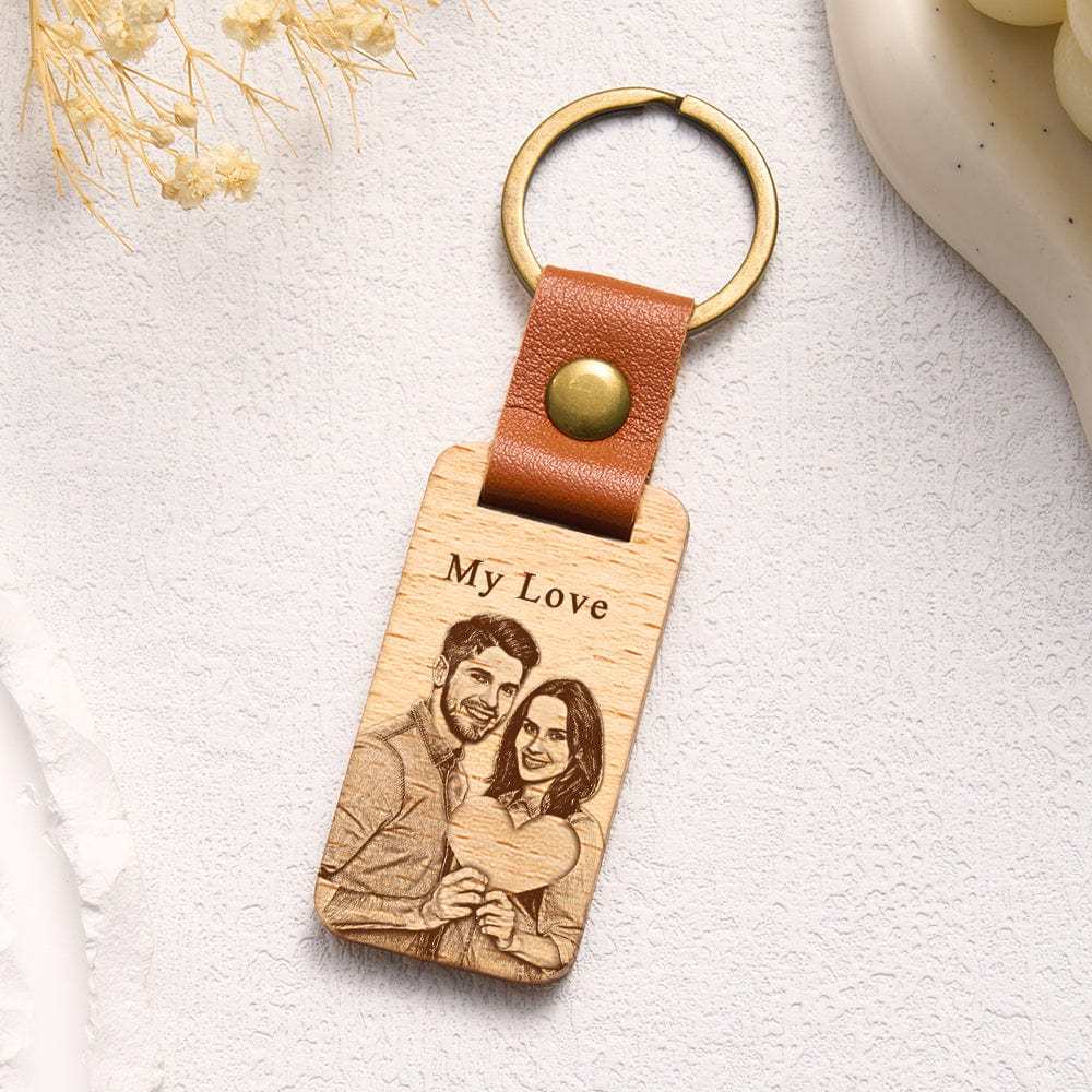 Personalized Wooden Keychain Custom Engraved Photo Keychain Anniversary Gifts for Lover - Giftlab