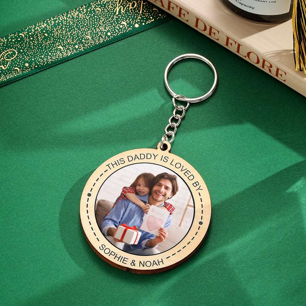 Custom Photo Keychain Personalized Wooden Round Keychain Father's Day Gift - Giftlab