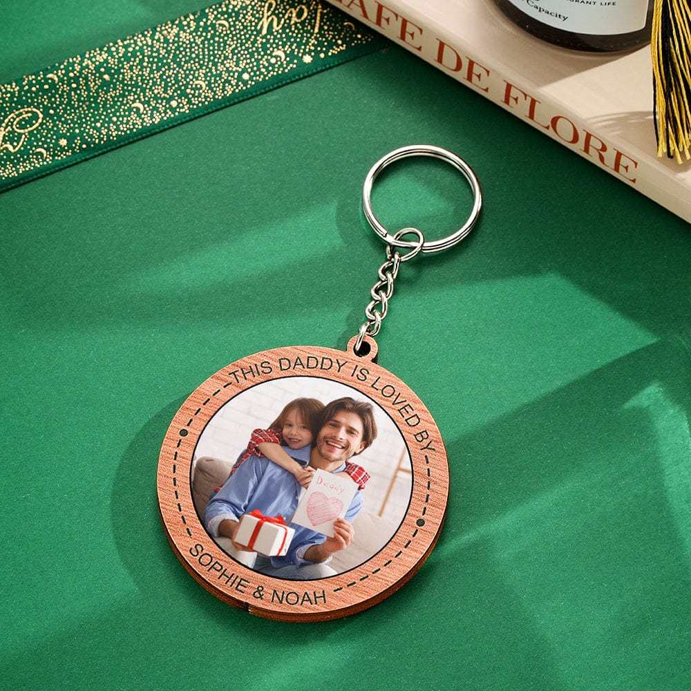 Custom Photo Keychain Personalized Wooden Round Keychain Father's Day Gift - Giftlab