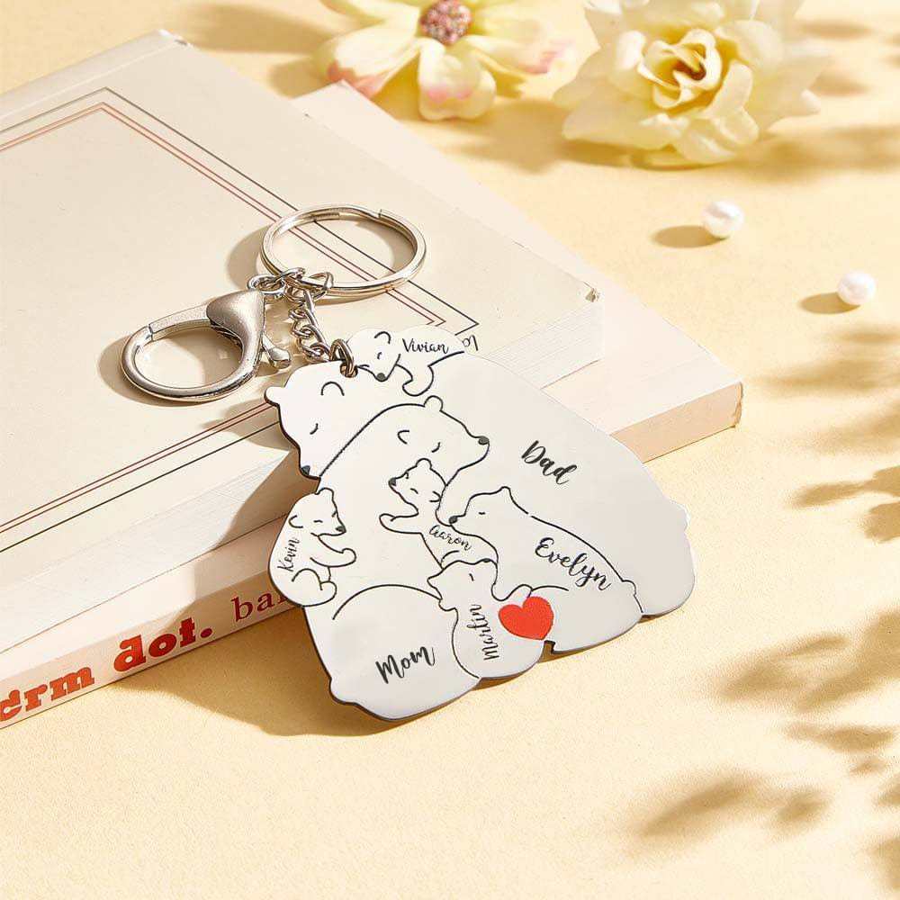 Personalized Engraved Papa Mama Bear Keychain Family Keepsake Gift for Dad Mom - Giftlab