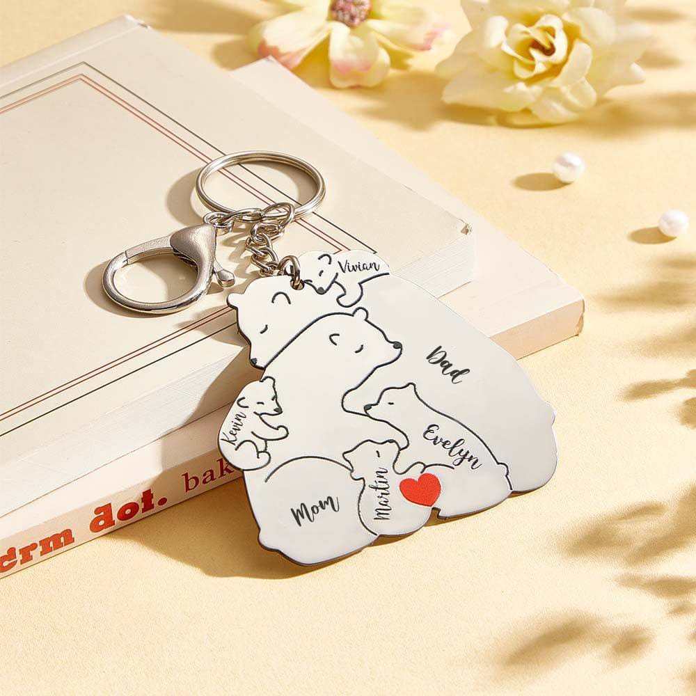 Personalized Engraved Papa Mama Bear Keychain Family Keepsake Gift for Dad Mom - Giftlab