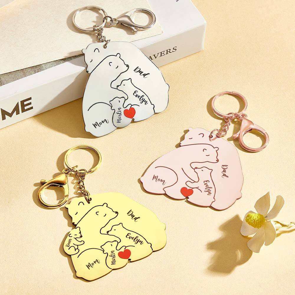 Personalized Engraved Papa Mama Bear Keychain Family Keepsake Gift for Dad Mom - Giftlab