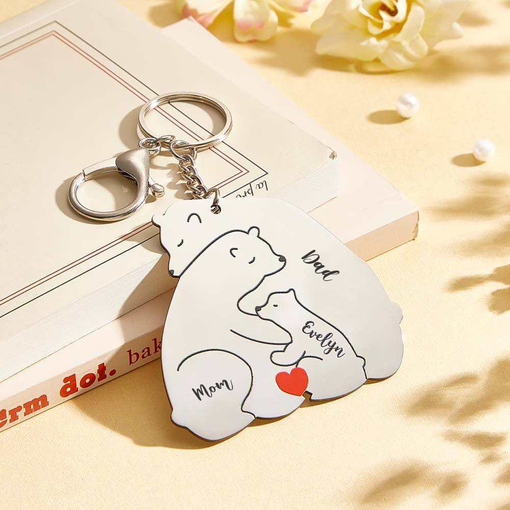 Personalized Engraved Papa Mama Bear Keychain Family Keepsake Gift for Dad Mom - Giftlab