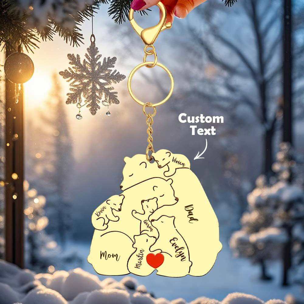 Personalized Engraved Papa Mama Bear Keychain Family Keepsake Gift for Dad Mom - Giftlab