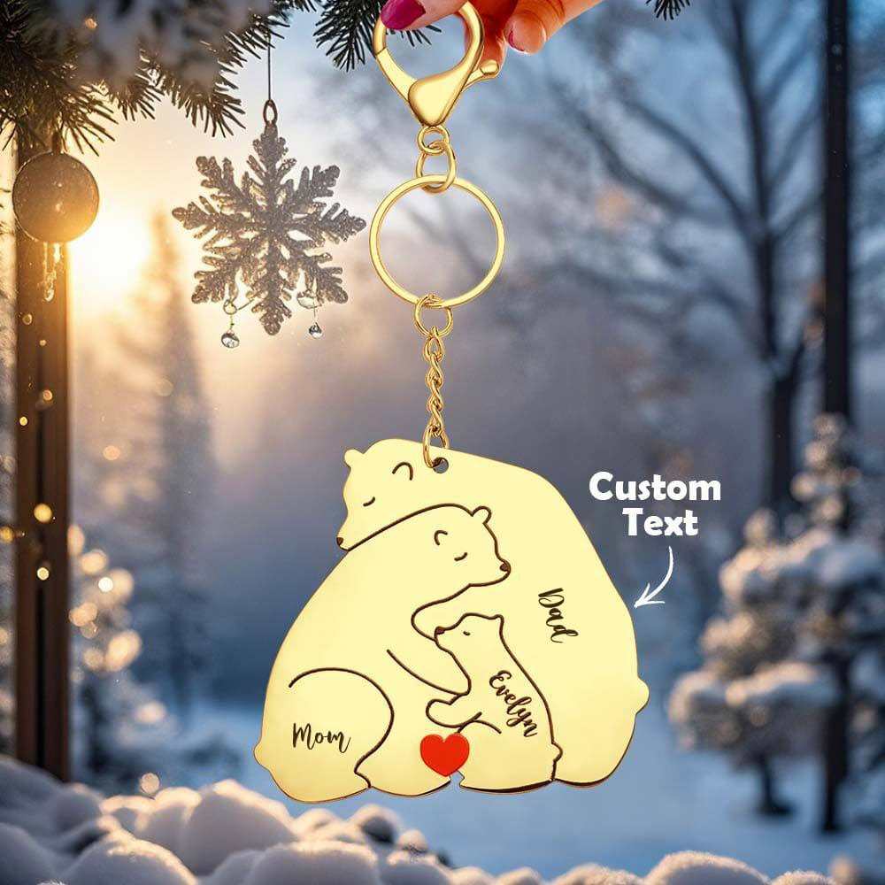 Personalized Engraved Papa Mama Bear Keychain Family Keepsake Gift for Dad Mom - Giftlab