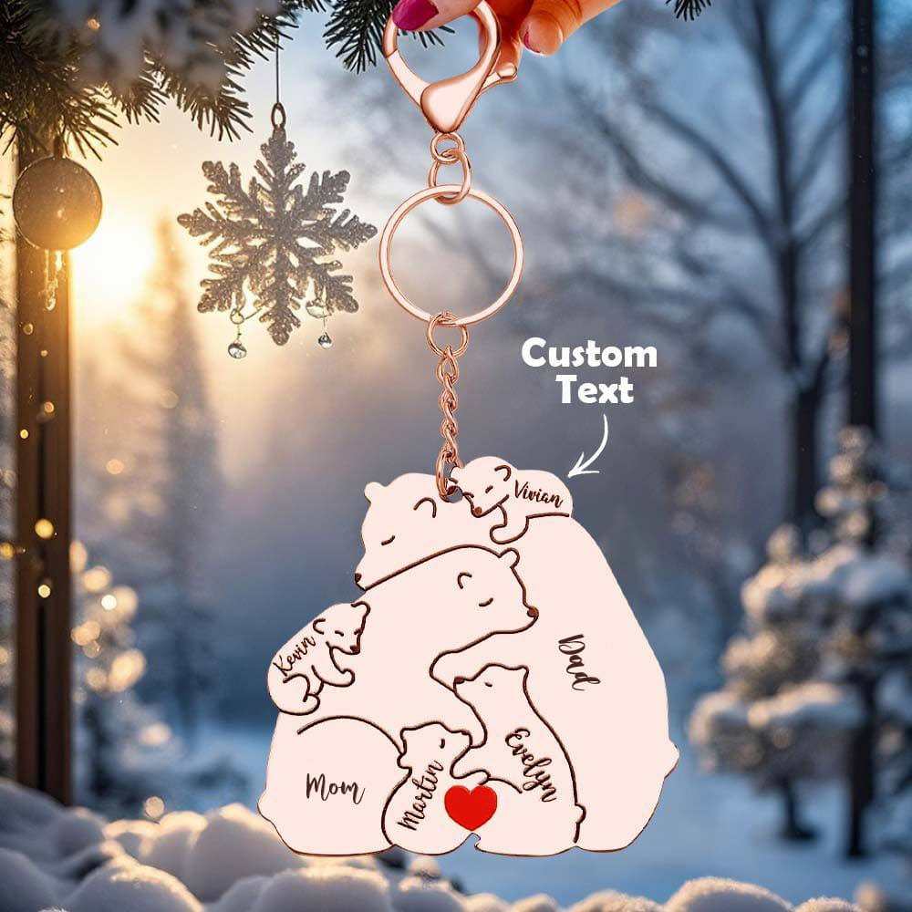 Personalized Engraved Papa Mama Bear Keychain Family Keepsake Gift for Dad Mom - Giftlab
