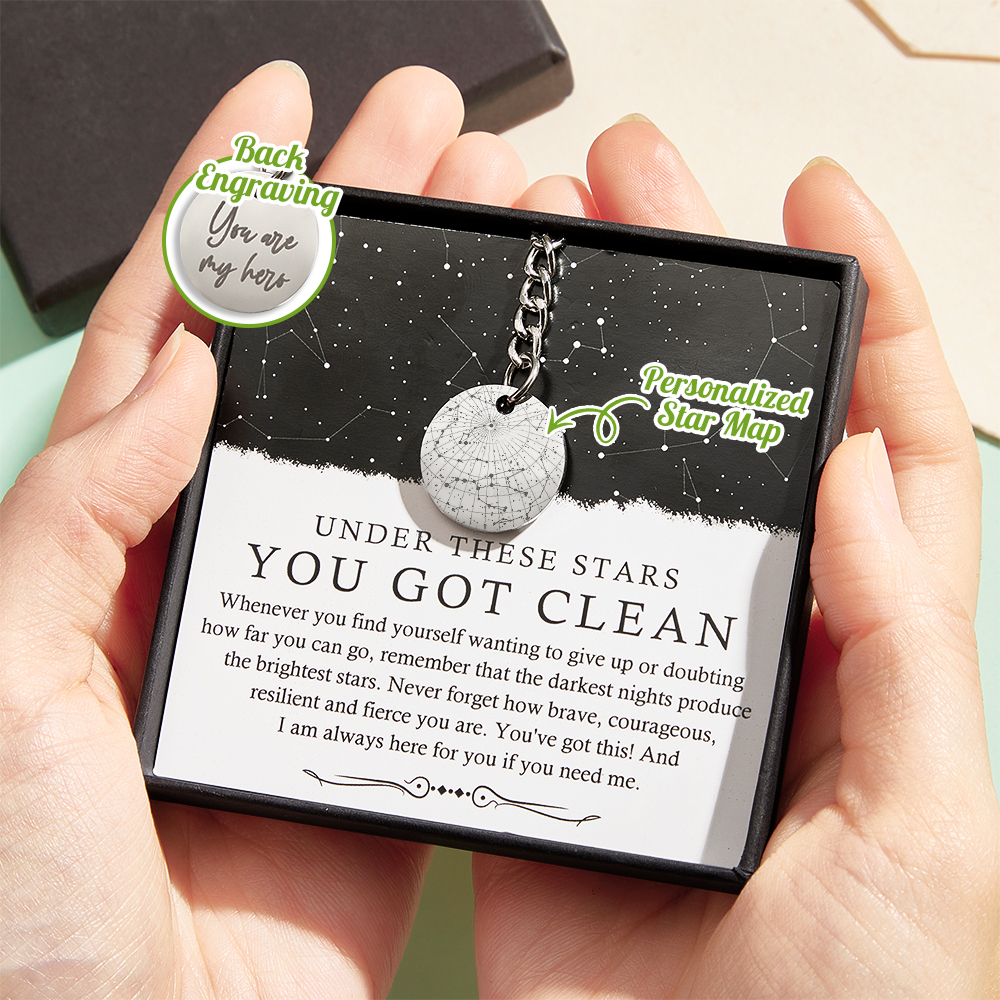 Addiction Recovery Medallion Coin Custom Star Map By Date Keychain Recovery Chips Anniversary Gifts for Men Women Him Her Encouragement Gift - Giftlab