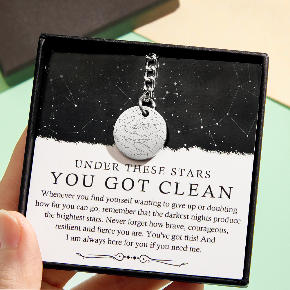 Addiction Recovery Medallion Coin Custom Star Map By Date Keychain Recovery Chips Anniversary Gifts for Men Women Him Her Encouragement Gift - Giftlab