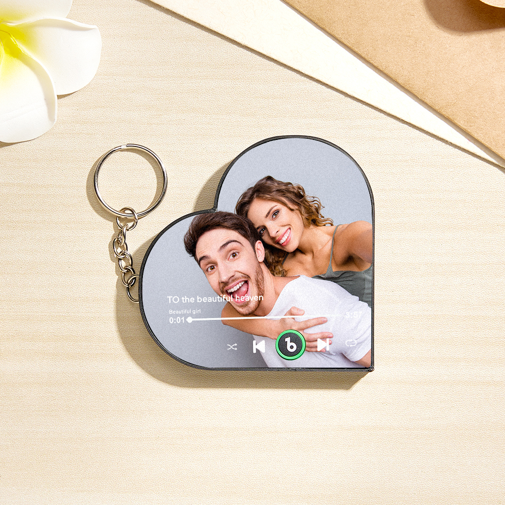 Custom Mini Music Fridge Magnet Keychain Personalized Photo Heart Frame Music Keychain Mini Magnet For Fridge That Can Play Songs Without Cellphone Anniversary Gifts