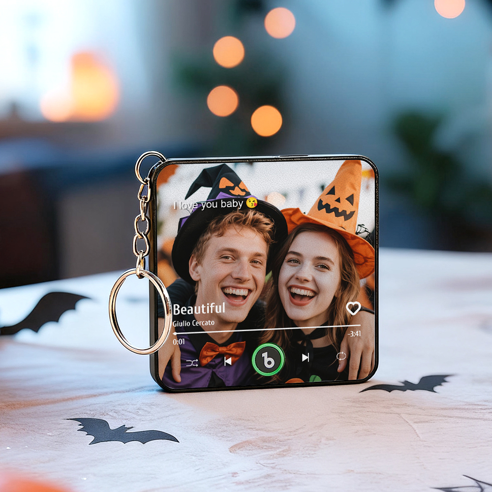 Custom Music Gift Mini Fridge Magnet Keychain Custom Photo Music Box Play Song Valentine Gift For Her Photo Music Magnet Keychain Halloween Gifts for Her - MyCustomBrickFigures