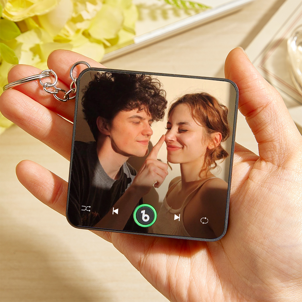 Custom Music & Photo Mini Fridge Magnet Keychain Supports Bluetooth Connectivity Custom Music Fridge Magnet Keychain Couple Gift Singing Refrigerator Magnet Keyring Wedding Gift for Him - MyCustomBrickFigures