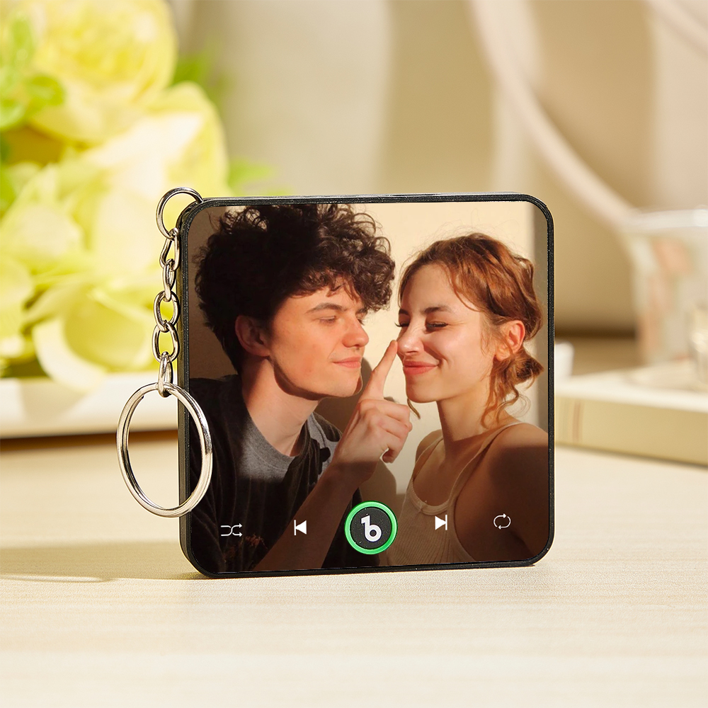 Custom Music & Photo Mini Fridge Magnet Keychain Supports Bluetooth Connectivity Custom Music Fridge Magnet Keychain Couple Gift Singing Refrigerator Magnet Keyring Wedding Gift for Him - MyCustomBrickFigures