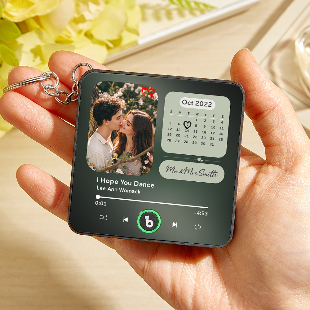 Custom Mini Music Fridge Magnet Keychain Personalized Photo Calendar Fridge Magnet Keychain With Music That Can Play Song Calendar Keyring Gifts Anniversary Gifts for Couple - MyCustomBrickFigures