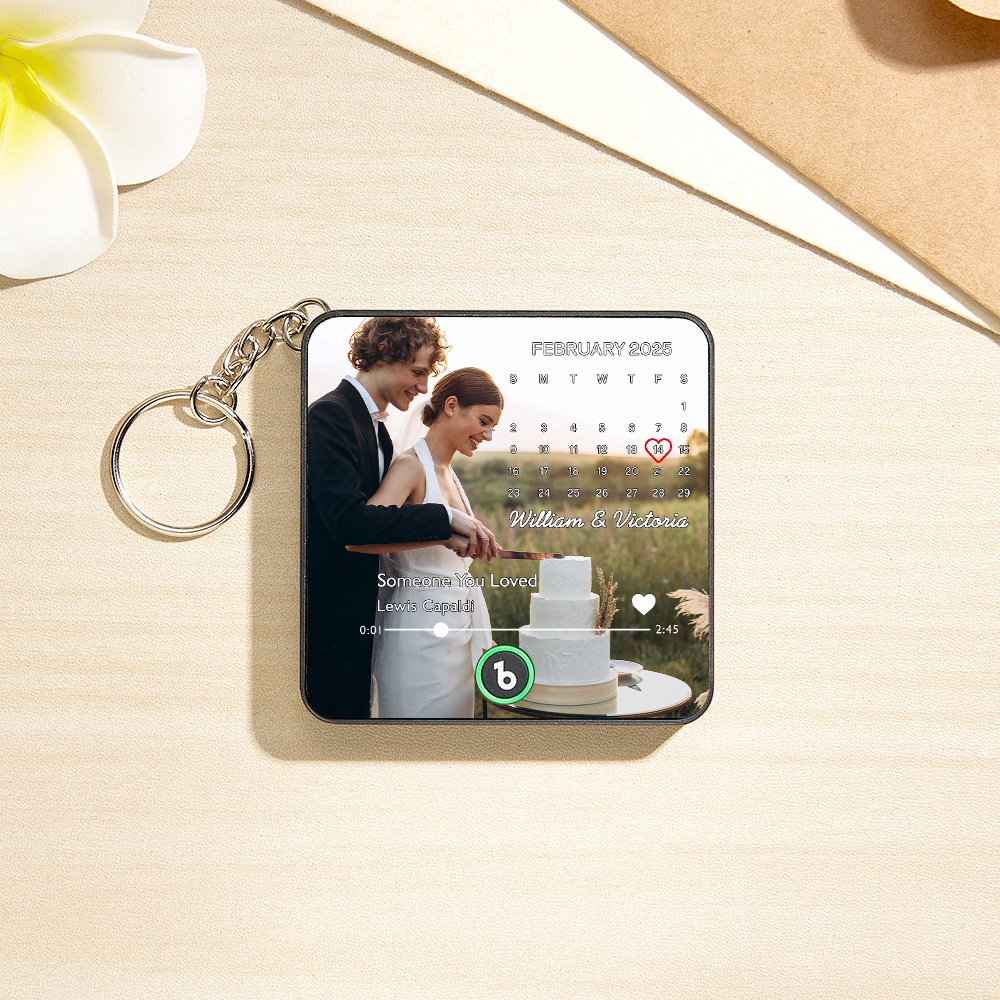 Custom Music Gift Mini Fridge Magnet Keychain with Custom Date Custom Photo Music Box Play Song Wedding Gift For Her Photo Music Magnet Keychain Anniversary Gifts for Couple - MyCustomBrickFigures