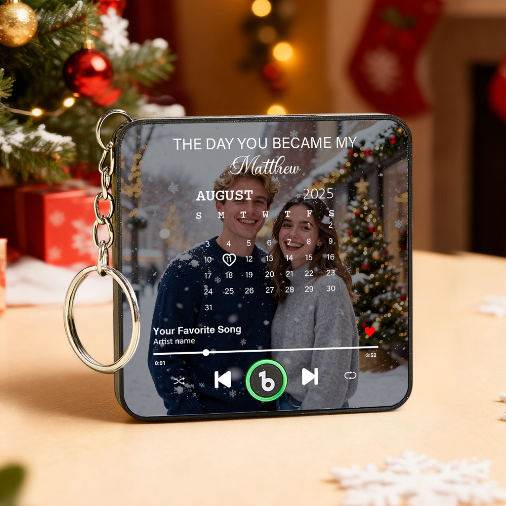 Personalized Mini Music Fridge Magnet Keychain With Calendar Photo "The Day You Became My" Refrigerator Magnet Keyring Can Play Songs Anniversary Gifts - MyCustomBrickFigures