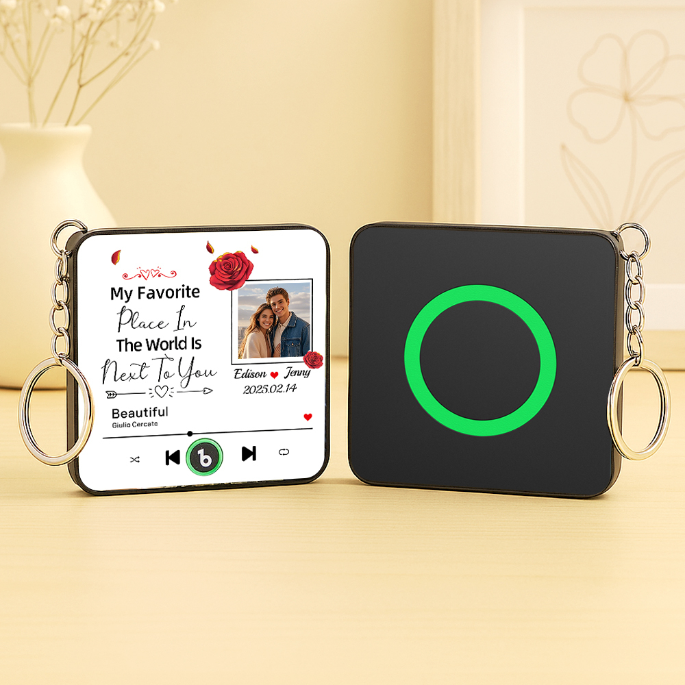 Custom Music Fridge Magnet Personalized Photo Refrigerator Magnet With Flower Pattern My Favorite Place In The World Is Next To You Gift for Couple - MyCustomBrickFigures