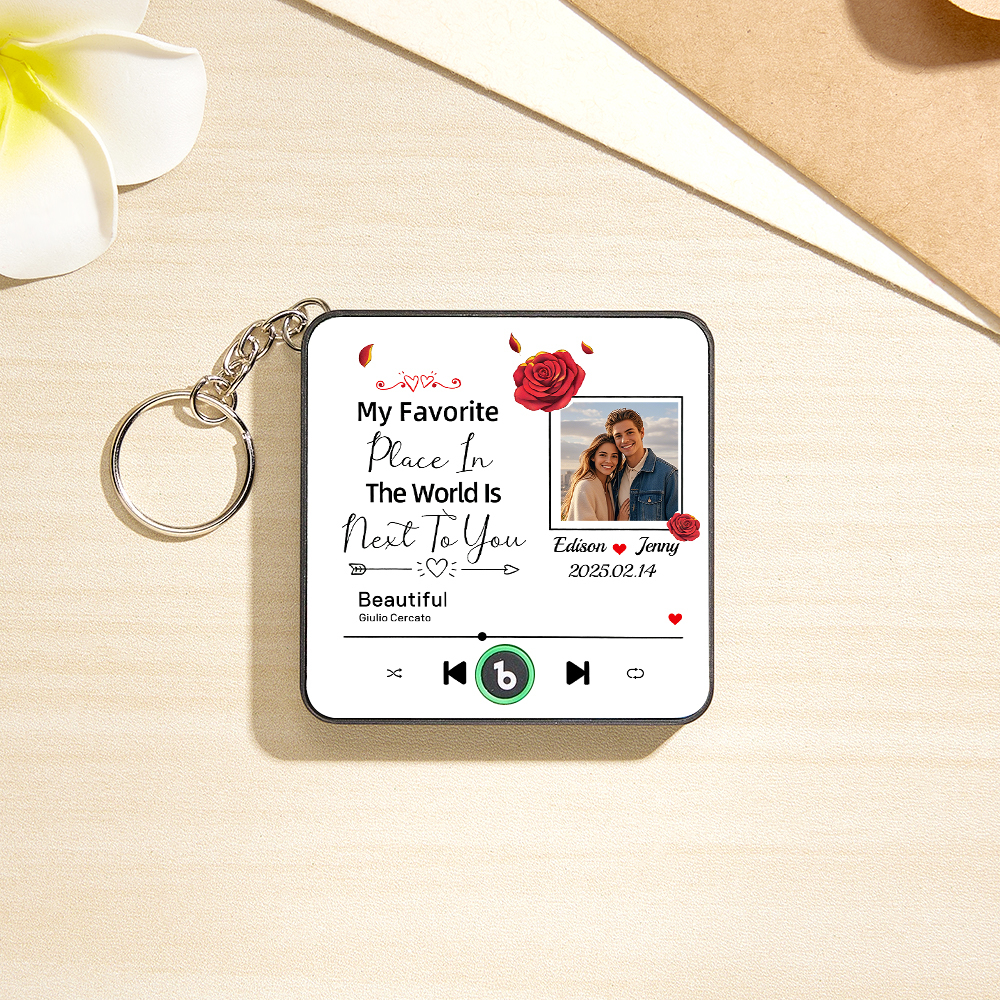 Custom Music Fridge Magnet Personalized Photo Refrigerator Magnet With Flower Pattern My Favorite Place In The World Is Next To You Gift for Couple - MyCustomBrickFigures