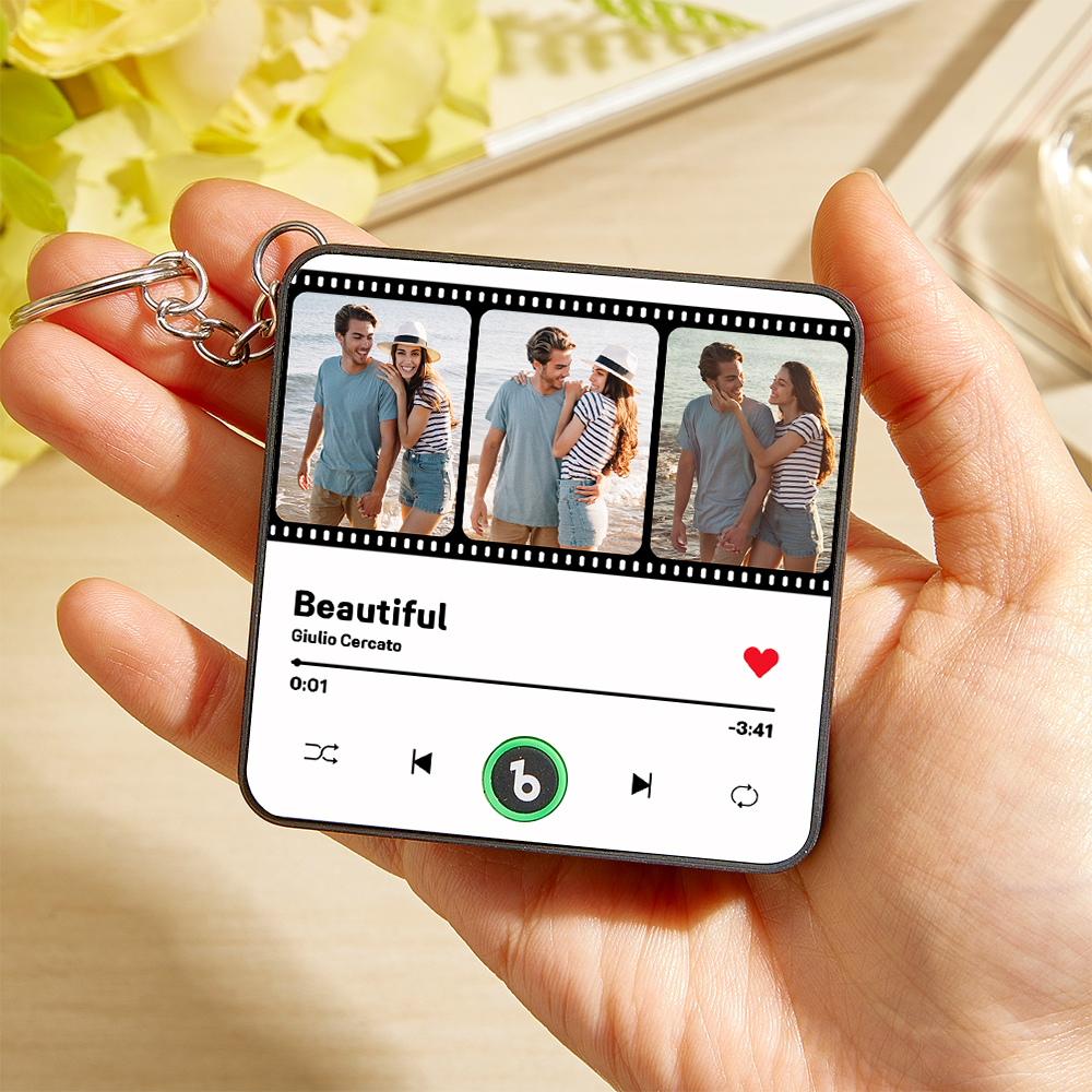 Custom Couple Photo Collage Personalized Custom Mini Music Fridge Magnet Keychain That Can Play Songs Gift For Husband Wife Anniversary Wedding Gift - MyCustomBrickFigures