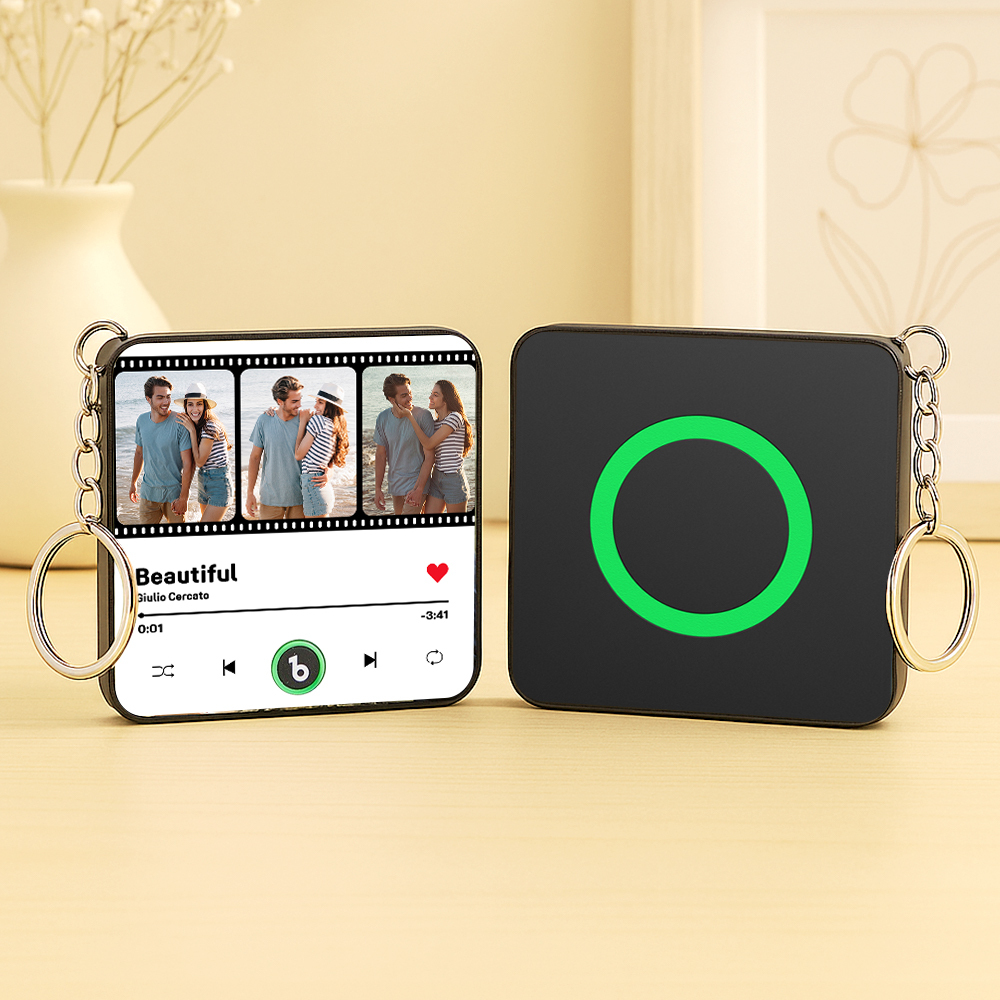 Custom Couple Photo Collage Personalized Custom Mini Music Fridge Magnet Keychain That Can Play Songs Gift For Husband Wife Anniversary Wedding Gift - MyCustomBrickFigures