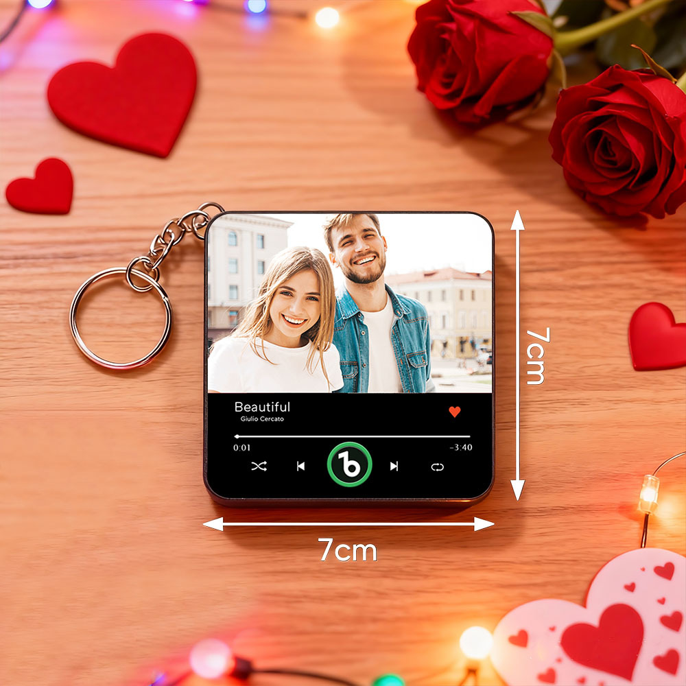 Personalized Photo Music Keychain Mini Fridge Magnet Playable Song Keepsake Gift Valentine`’s Gift for Lover - MyCustomBrickFigures