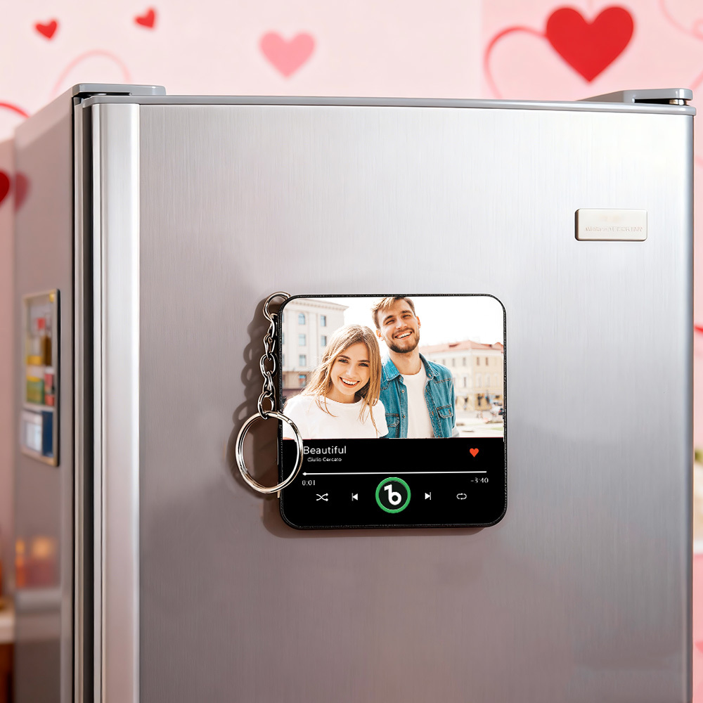 Personalized Photo Music Keychain Mini Fridge Magnet Playable Song Keepsake Gift Valentine`’s Gift for Lover - MyCustomBrickFigures