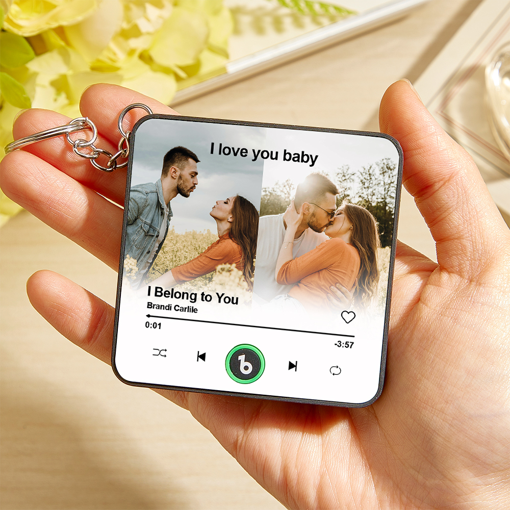Custom Mini Music Fridge Magnet Keychain Personalized 2 Photos Song Magnet Keychain Valentine's Day Gift Anniversary Gift for Lover - MyCustomBrickFigures