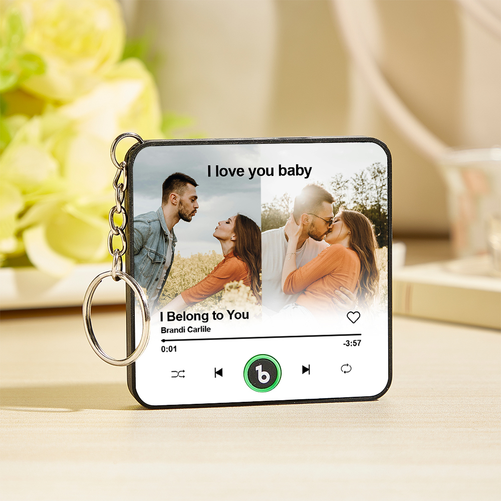 Custom Mini Music Fridge Magnet Keychain Personalized 2 Photos Song Magnet Keychain Valentine's Day Gift Anniversary Gift for Lover - MyCustomBrickFigures