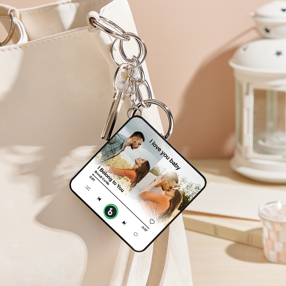 Custom Mini Music Fridge Magnet Keychain Personalized 2 Photos Song Magnet Keychain Valentine's Day Gift Anniversary Gift for Lover - MyCustomBrickFigures