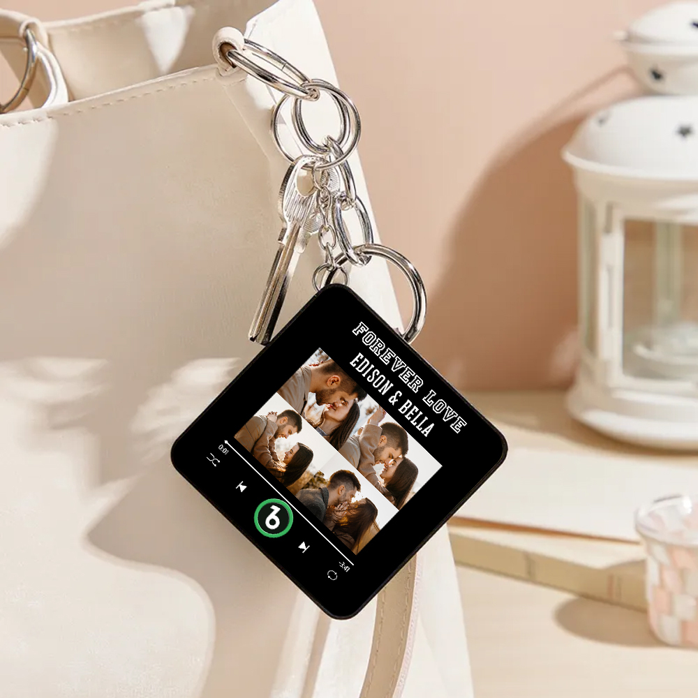 Custom Mini Music Fridge Magnet Keychain Personalized 4 Photos Song Magnet Keychain Valentine's Day Gift Anniversary Gift for Lover - MyCustomBrickFigures