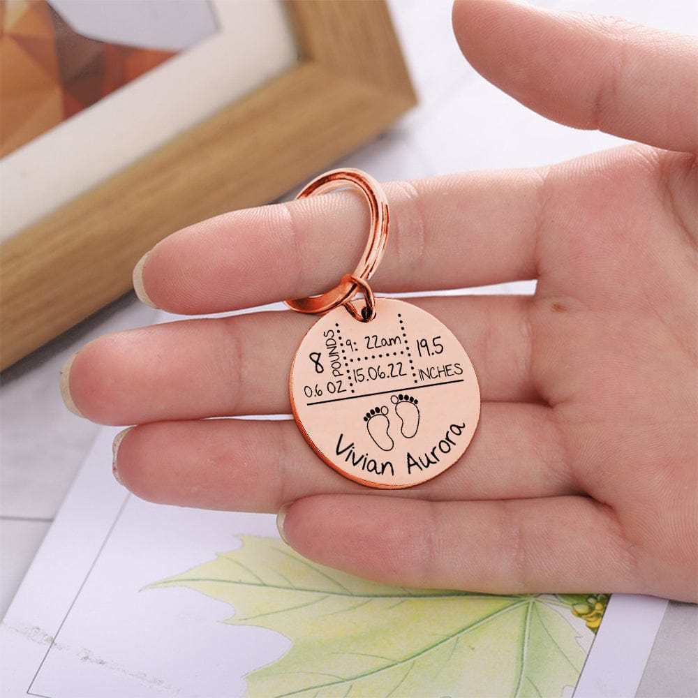 Baby Arrival Keychain Personalized New Baby Keychain Baby Stats Gifts New Mom Gift - Giftlab
