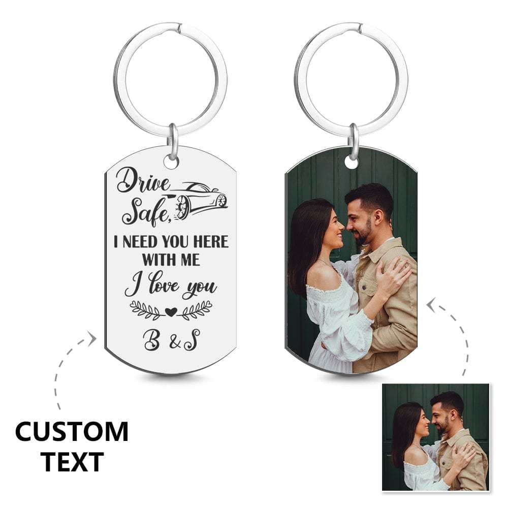 Drive Safe Custom Engraved Keychain with Photo Gifts for Men - Giftlab