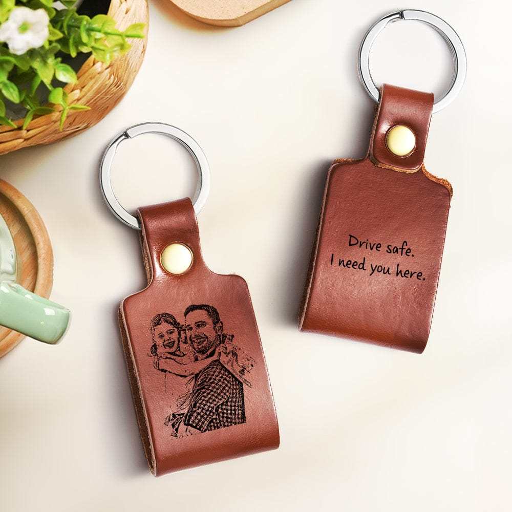 Custom Photo Keychain Personalized Leather Keychain with Text for Unique Gift - Giftlab