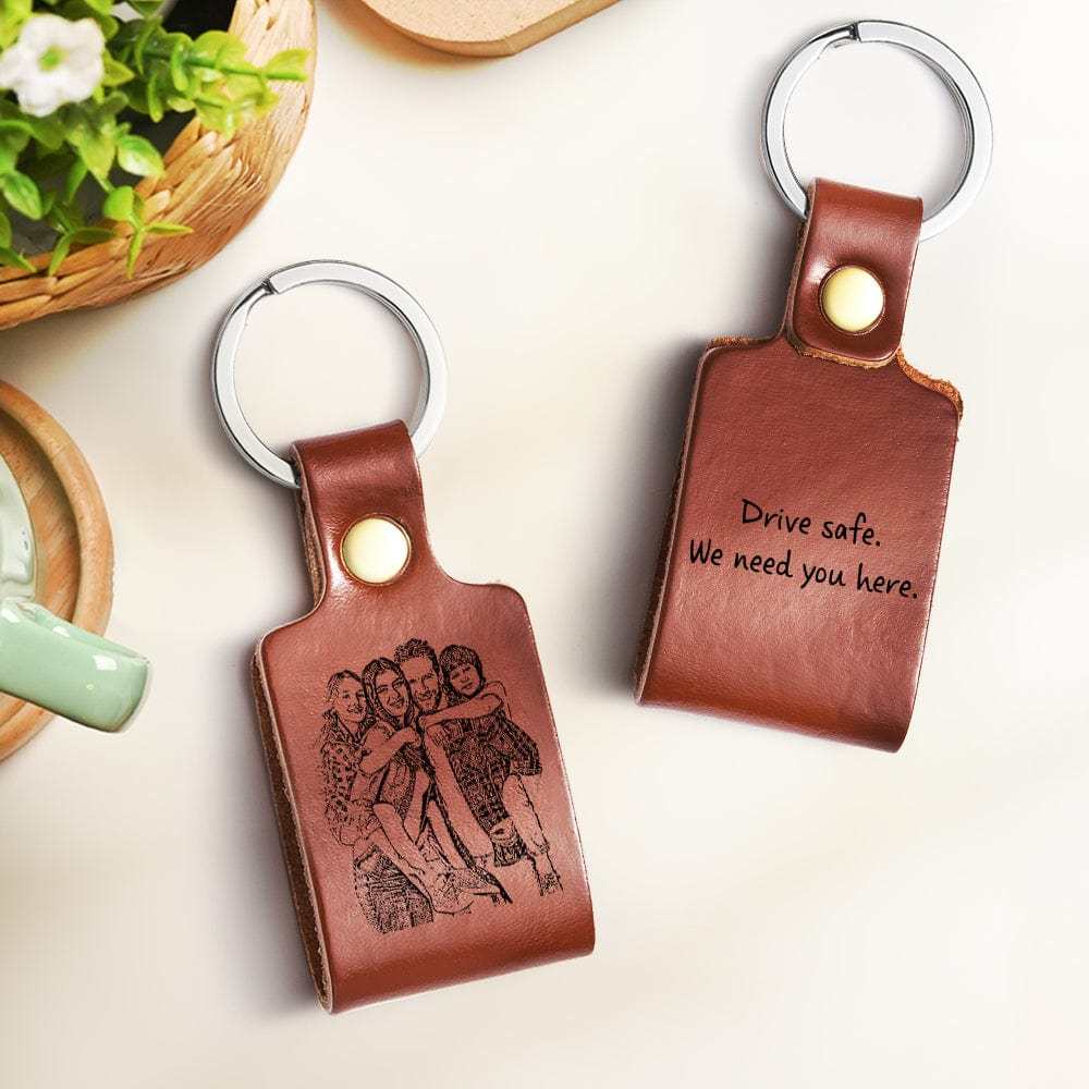 Custom Photo Keychain Personalized Leather Keychain with Text for Unique Gift - Giftlab