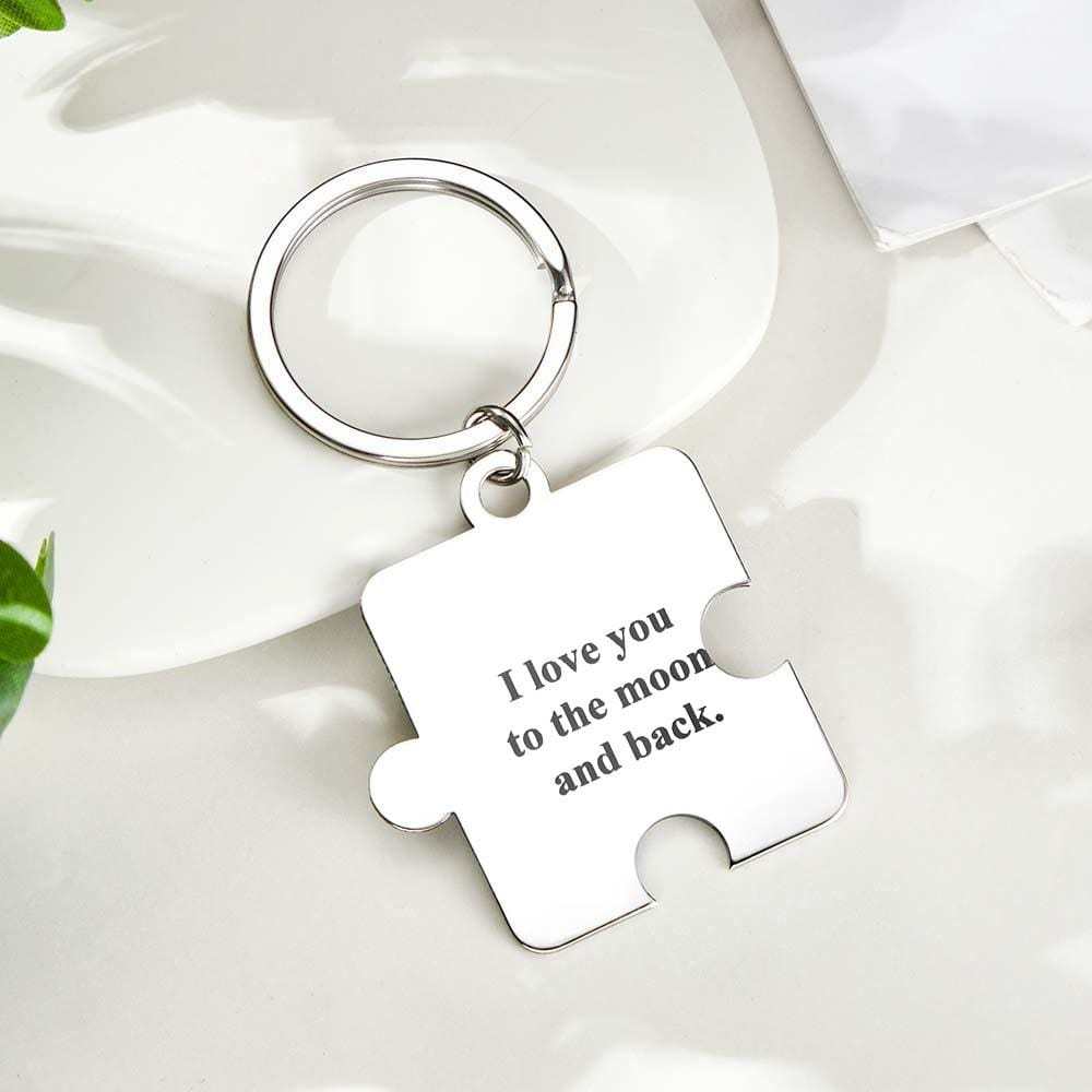 Personalized Jigsaw Puzzle Piece Custom Photo Keychain Couple Anniversary Long Distance Gift - Giftlab