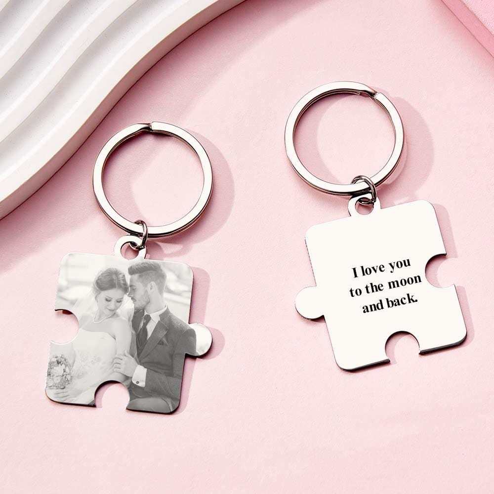Personalized Jigsaw Puzzle Piece Custom Photo Keychain Couple Anniversary Long Distance Gift - Giftlab
