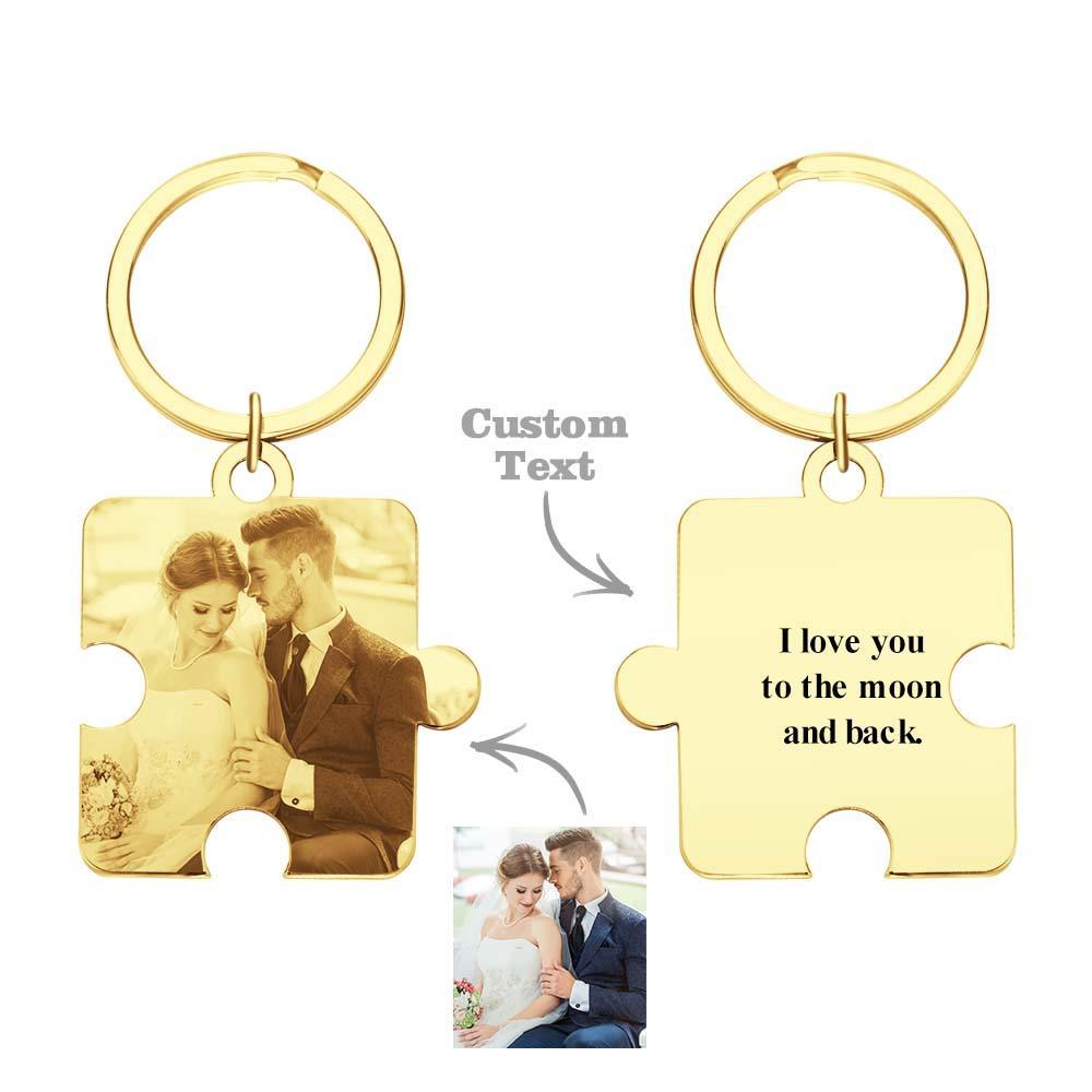 Personalized Jigsaw Puzzle Piece Custom Photo Keychain Couple Anniversary Long Distance Gift - Giftlab