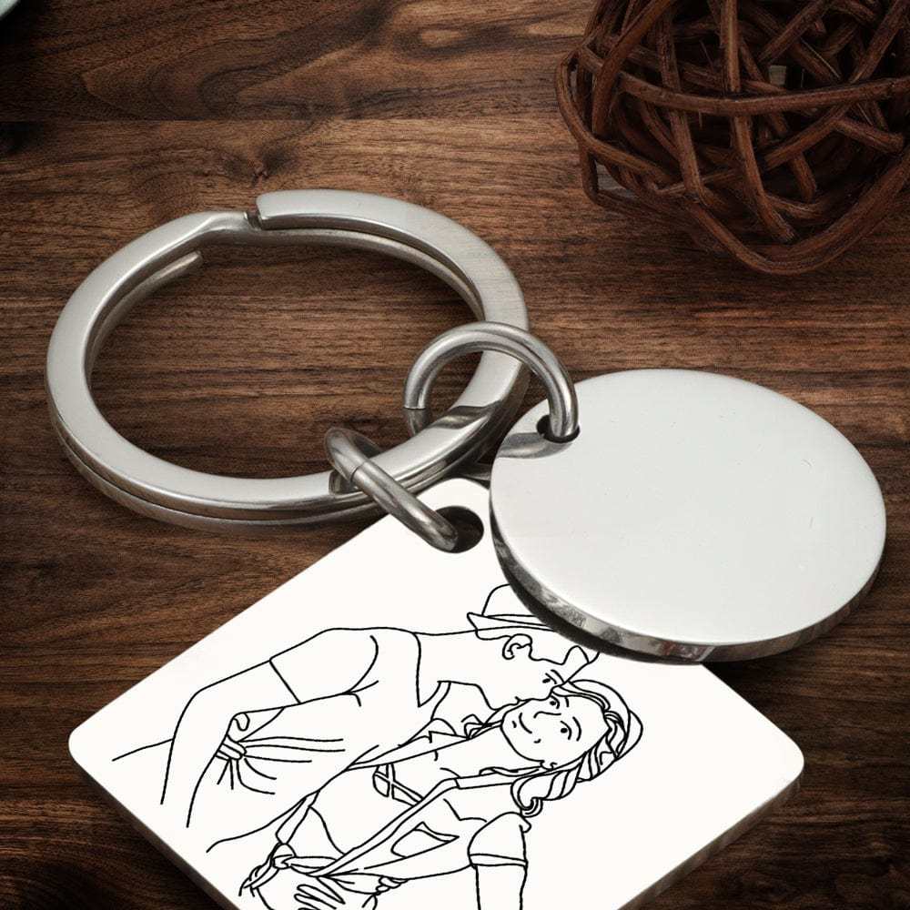 Custom Anniversary Keychain Line Drawing Keychain Custom Date and Photo Valentine's Day Gift - Giftlab