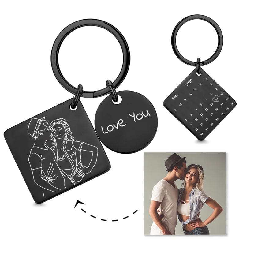 Custom Anniversary Keychain Line Drawing Keychain Custom Date and Photo Valentine's Day Gift - Giftlab