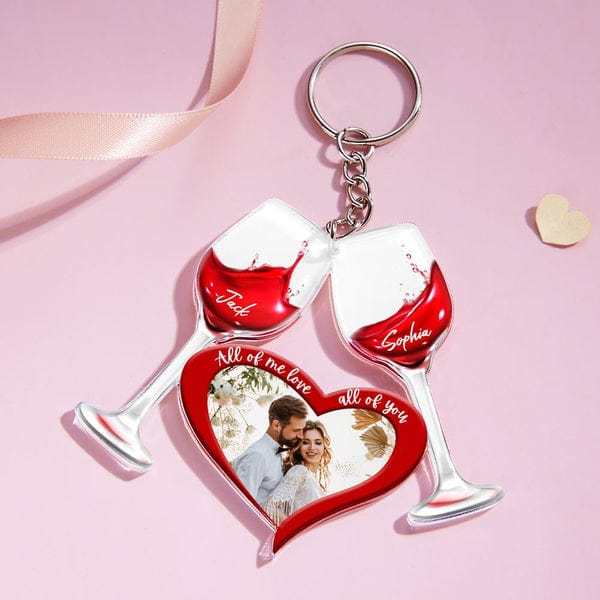 Personalized Couple Wine Glass Car Ornament Custom Name Photo Keychains - Giftlab