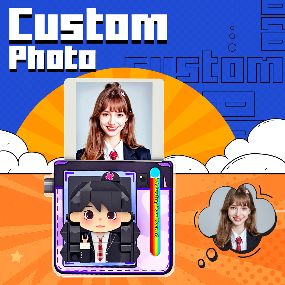 Personalized Brick Figure Purple Fridge Magnets Polaroid Style Gift Fridge Magnet Gift For Girlfriend Boyfriend - MyCustomBrickFigures