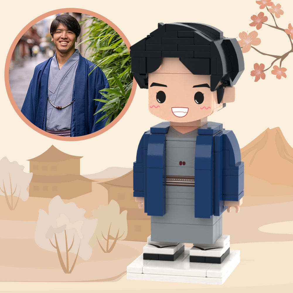 Custom Brick Figures Full Body Customizable Japan Male 1 Person Small Particle Block Toy Brick Me Figures In Blue Kimono - My Custom BrickHeadz