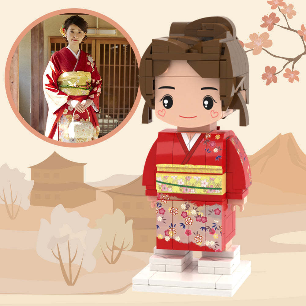 Custom Brick Figures Full Body Customizable Japan Style For Girl In Red Kimono - My Custom BrickHeadz