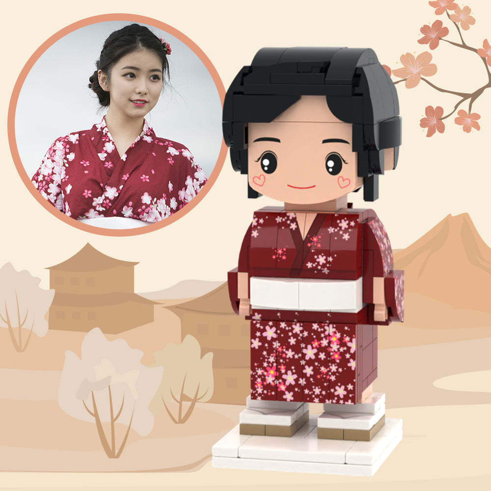 Custom Brick Figures Full Body Customizable Japan Style For Girl In Rose Kimono - My Custom BrickHeadz