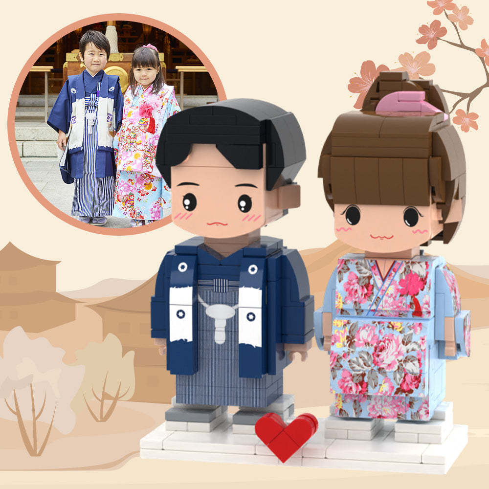 Customizable Fully Body 2 People Custom Brick Figures Dark Blue And Light Blue Kimono For Couples - My Custom BrickHeadz