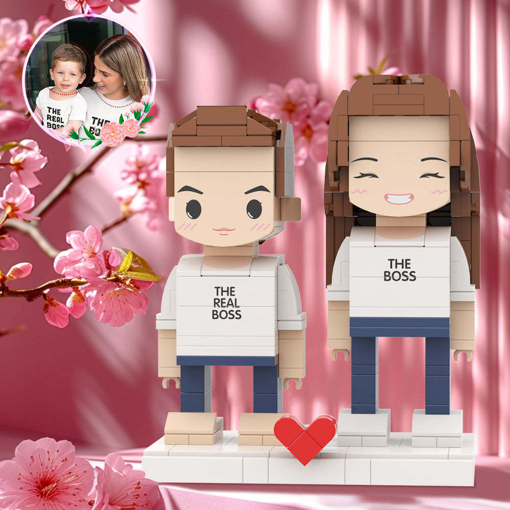 Mother's Day Gift Matching Shirt Mom's Real Boss Personalized Head 2 People Custom Brick Figures For Mommy - My Custom BrickHeadz