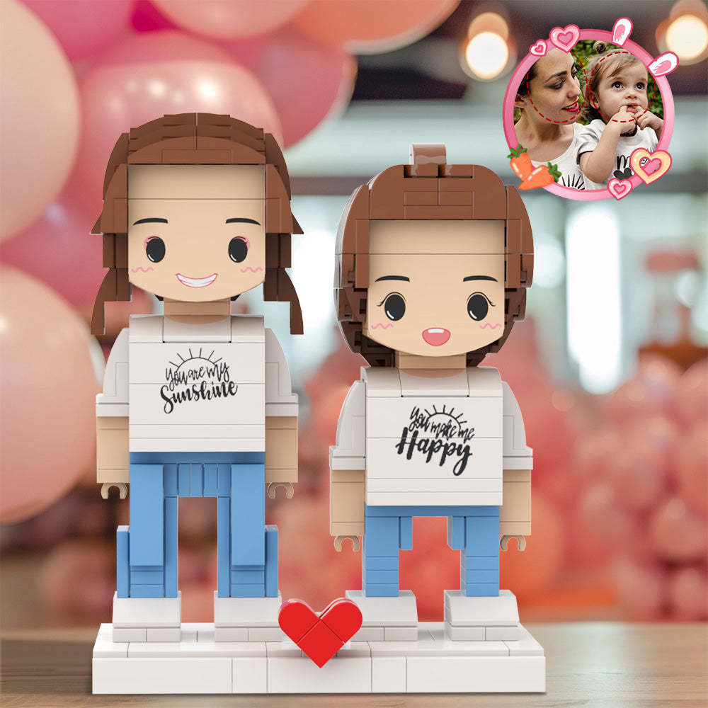 Gift for Mom Matching Shirt You Are My Sunshine Customizable Head 2 People Custom Brick Figures - My Custom BrickHeadz