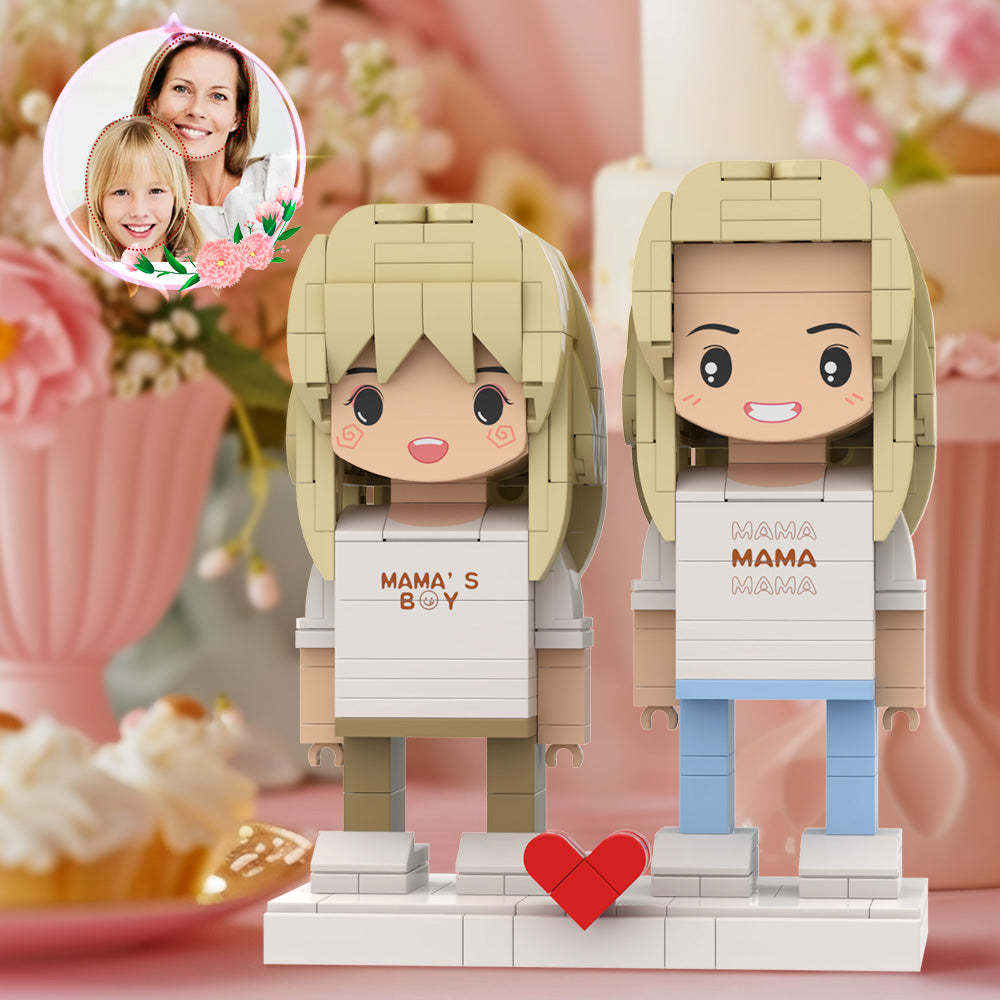 Mother's Day Matching Shirt Style Brick Figures Mama's Boy Customizable Head 2 People Custom Brick Figures Gift for Mom On Mother's Day - My Custom BrickHeadz