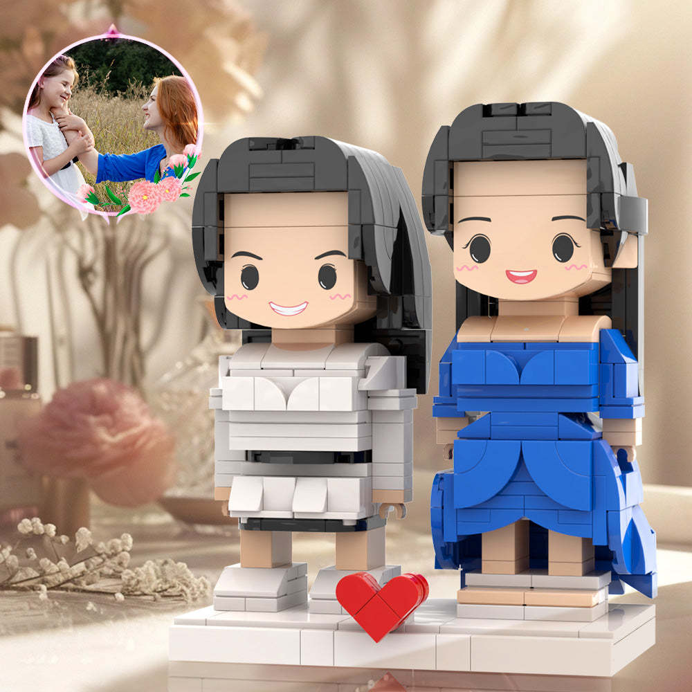 Customizable Fully Body Gift For Mom Brick Figures Classic Blue And White 2 People Custom Brick Figures For Mommy On Mother's Day - My Custom BrickHeadz